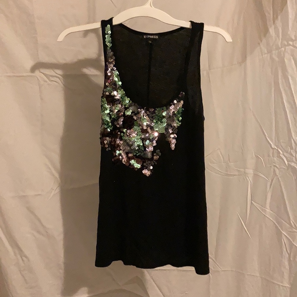 S Express sequin detail black tank top